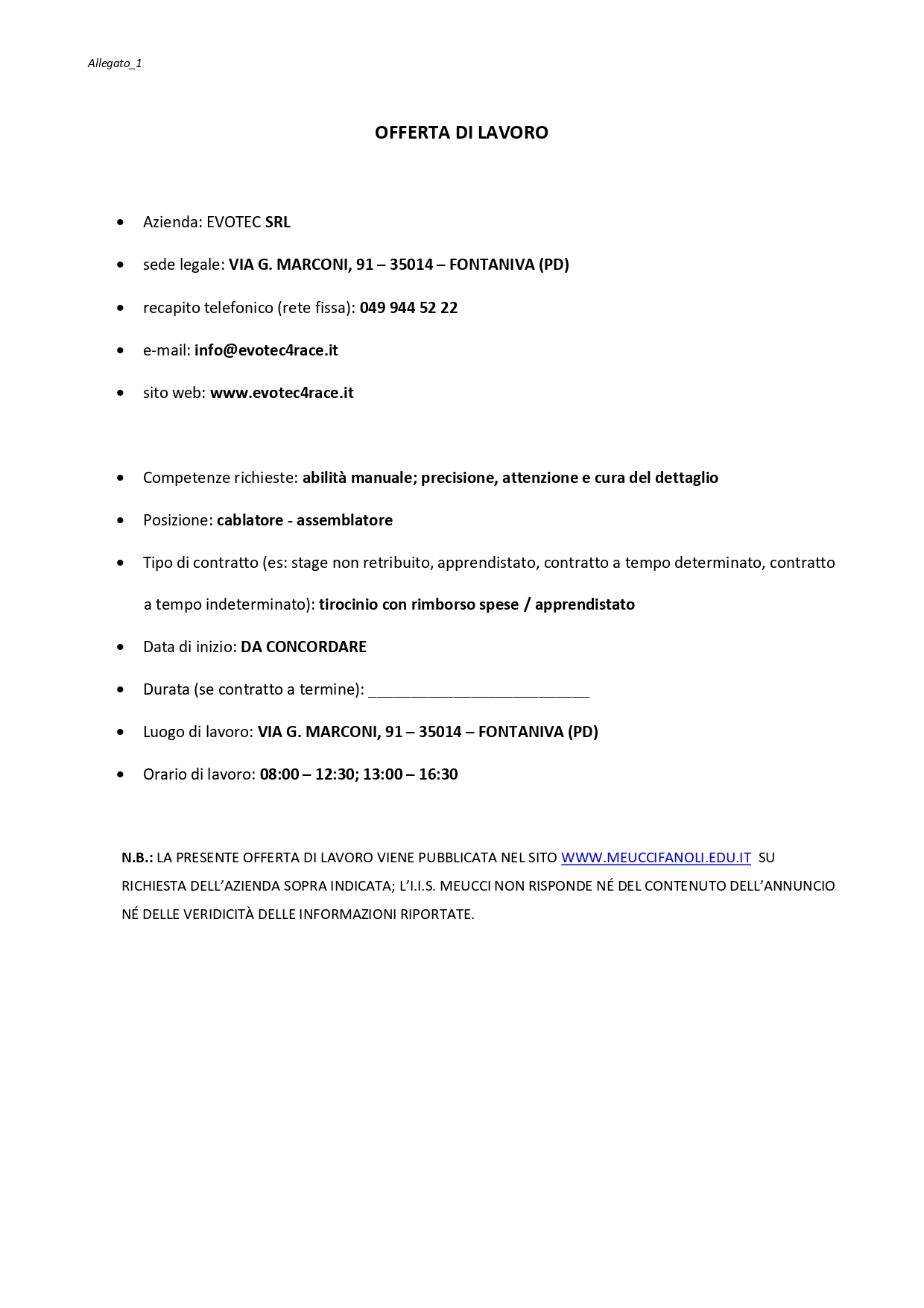 Offerta lavoro 380